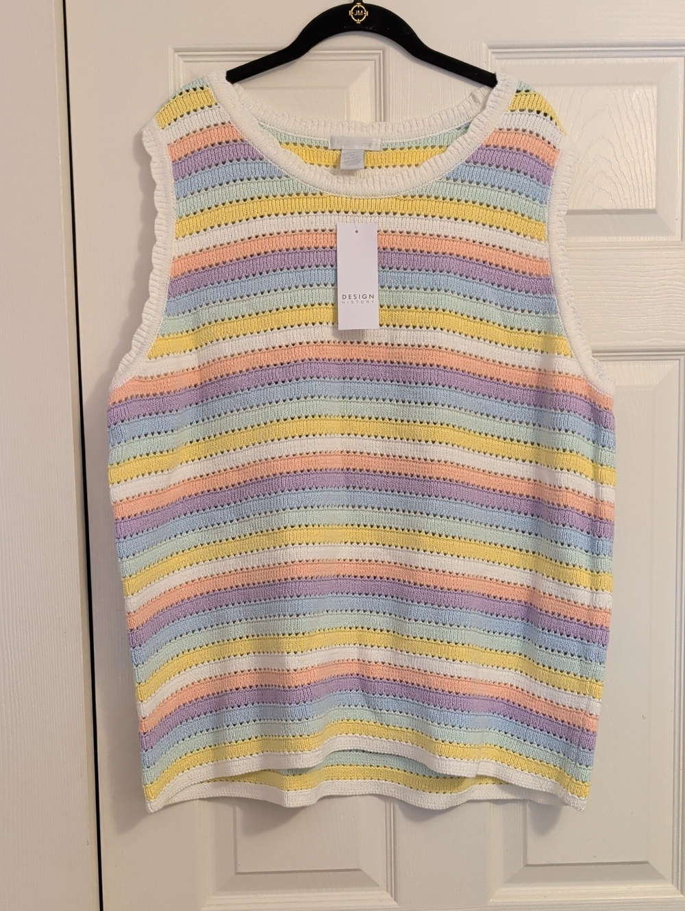 Design History Pastel Crochet Rainbow Striped Tank Top NWT